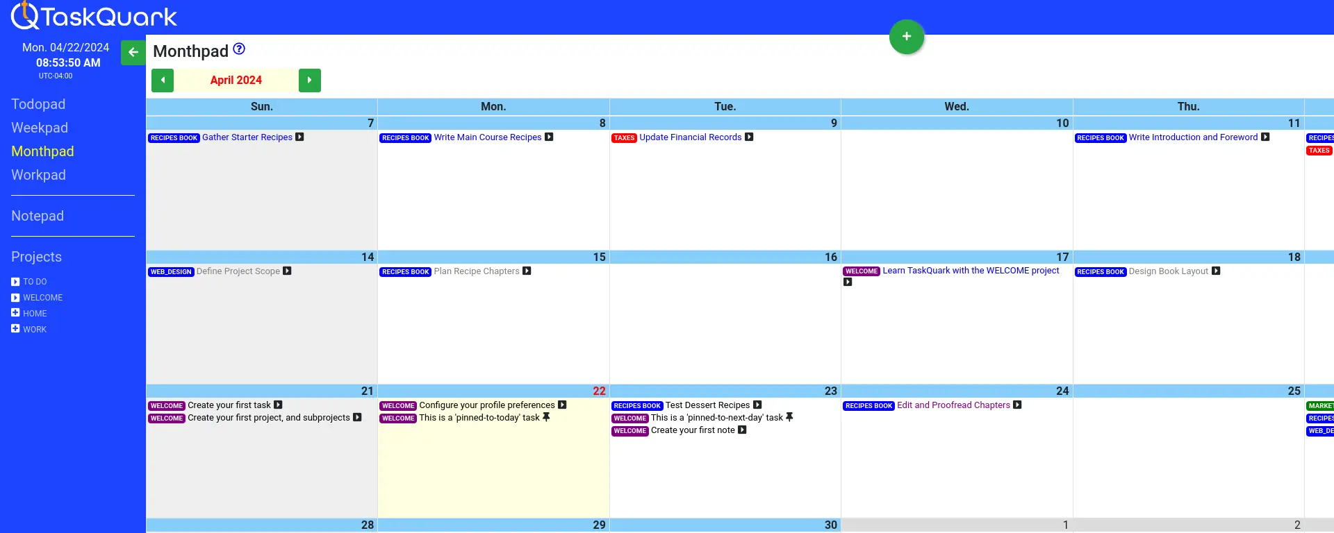 A TaskQuark Monthpad screenshot